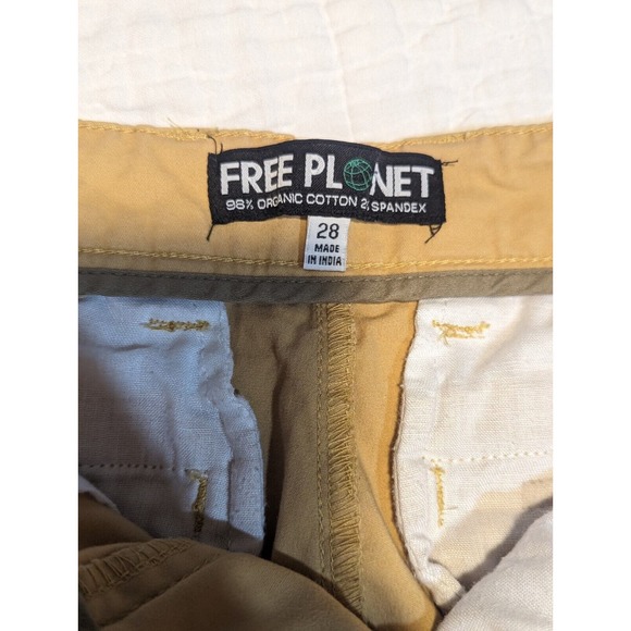 Free Planet Chino Stretch Organic Cotton Blend Yellow Shorts Men's Size 28 - Picture 2 of 11